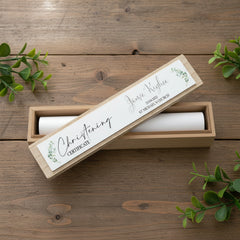 Personalised Christening Day Vintage Style Wooden Certificate Holder Birth certificate holder ukgiftstoreonline