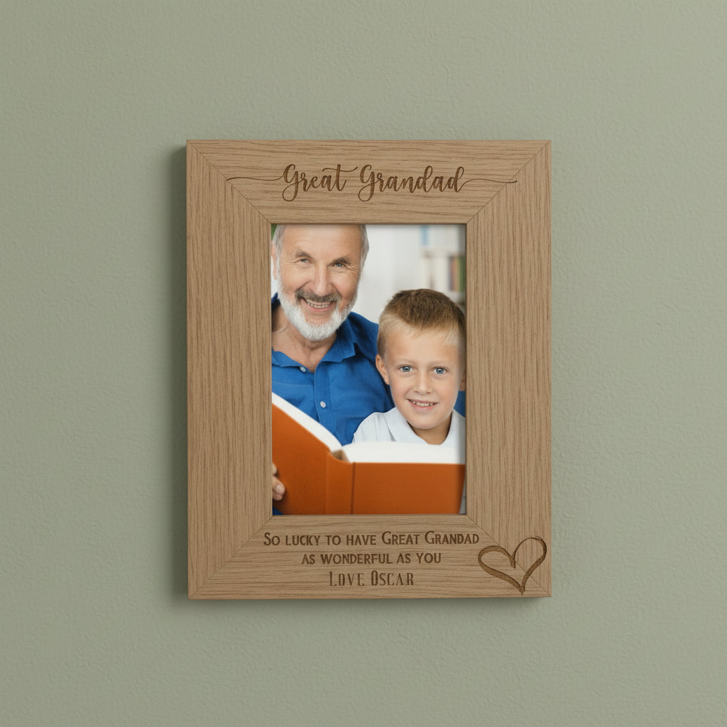 Personalised Great Grandad Love Heart Engraved Portrait Photo Frame Gift personalised photo frames ukgiftstoreonline