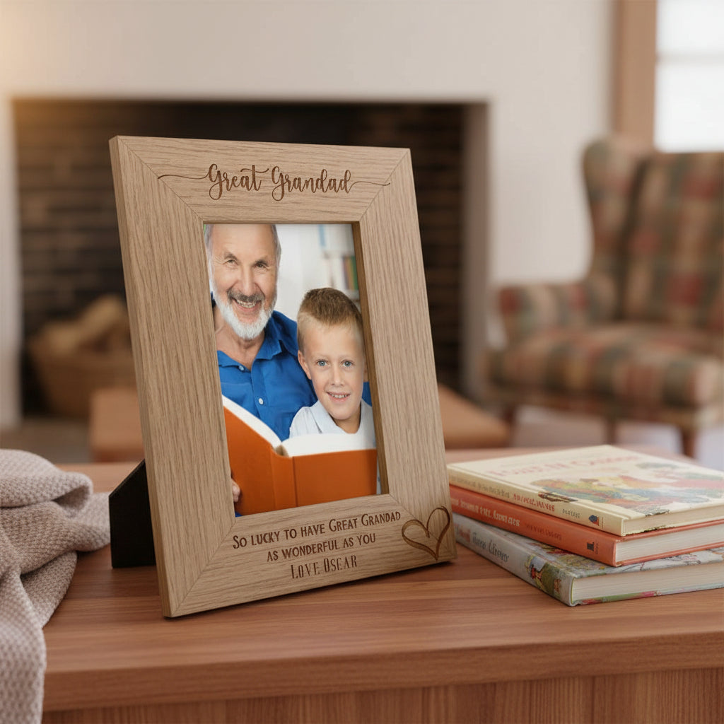 Personalised Great Grandad Love Heart Engraved Portrait Photo Frame Gift personalised photo frames ukgiftstoreonline