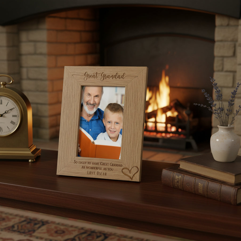 Personalised Great Grandad Love Heart Engraved Portrait Photo Frame Gift personalised photo frames ukgiftstoreonline