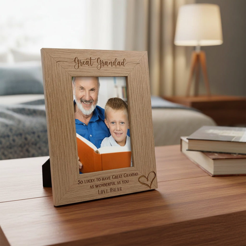 Personalised Great Grandad Love Heart Engraved Portrait Photo Frame Gift personalised photo frames ukgiftstoreonline