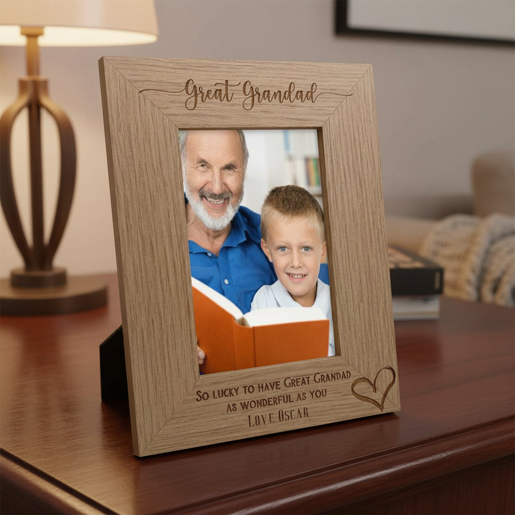 Personalised Great Grandad Love Heart Engraved Portrait Photo Frame Gift personalised photo frames ukgiftstoreonline