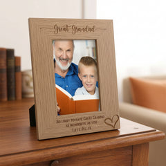 Personalised Great Grandad Love Heart Engraved Portrait Photo Frame Gift personalised photo frames ukgiftstoreonline
