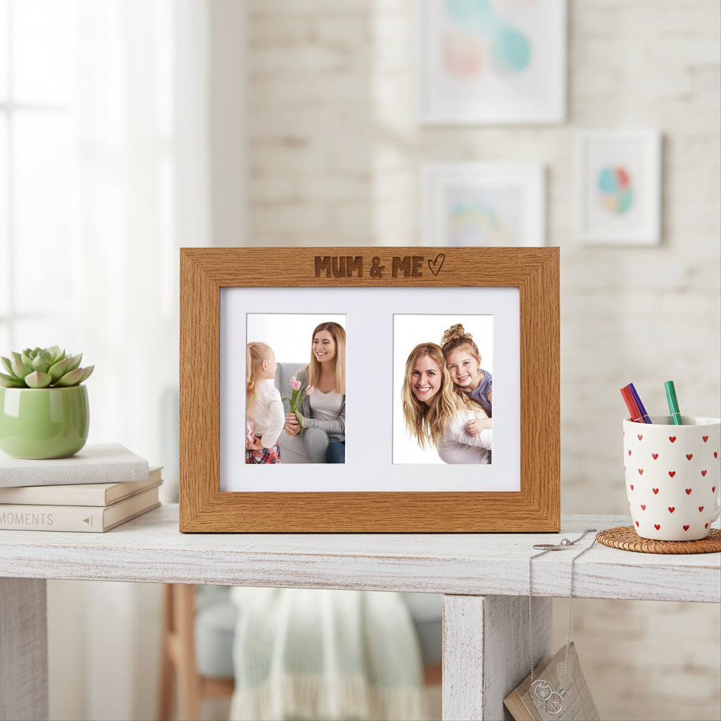 Mum and Me Engraved Wooden Double Photo Picture Frame 6x4 Inch Gift Photo Frame ukgiftstoreonline