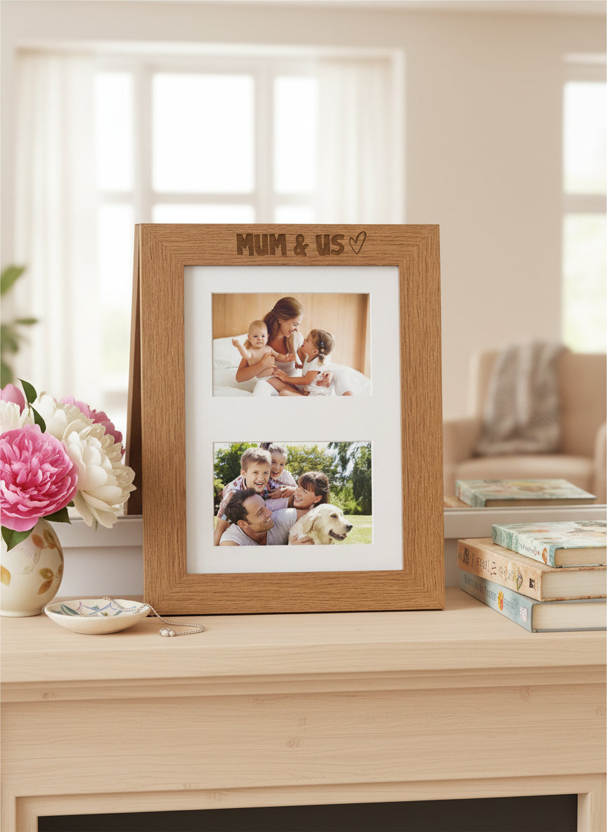 Mum and Us Photo Engraved Wooden Double Picture Frame 6x4 Inch Landscape Photo Frame ukgiftstoreonline