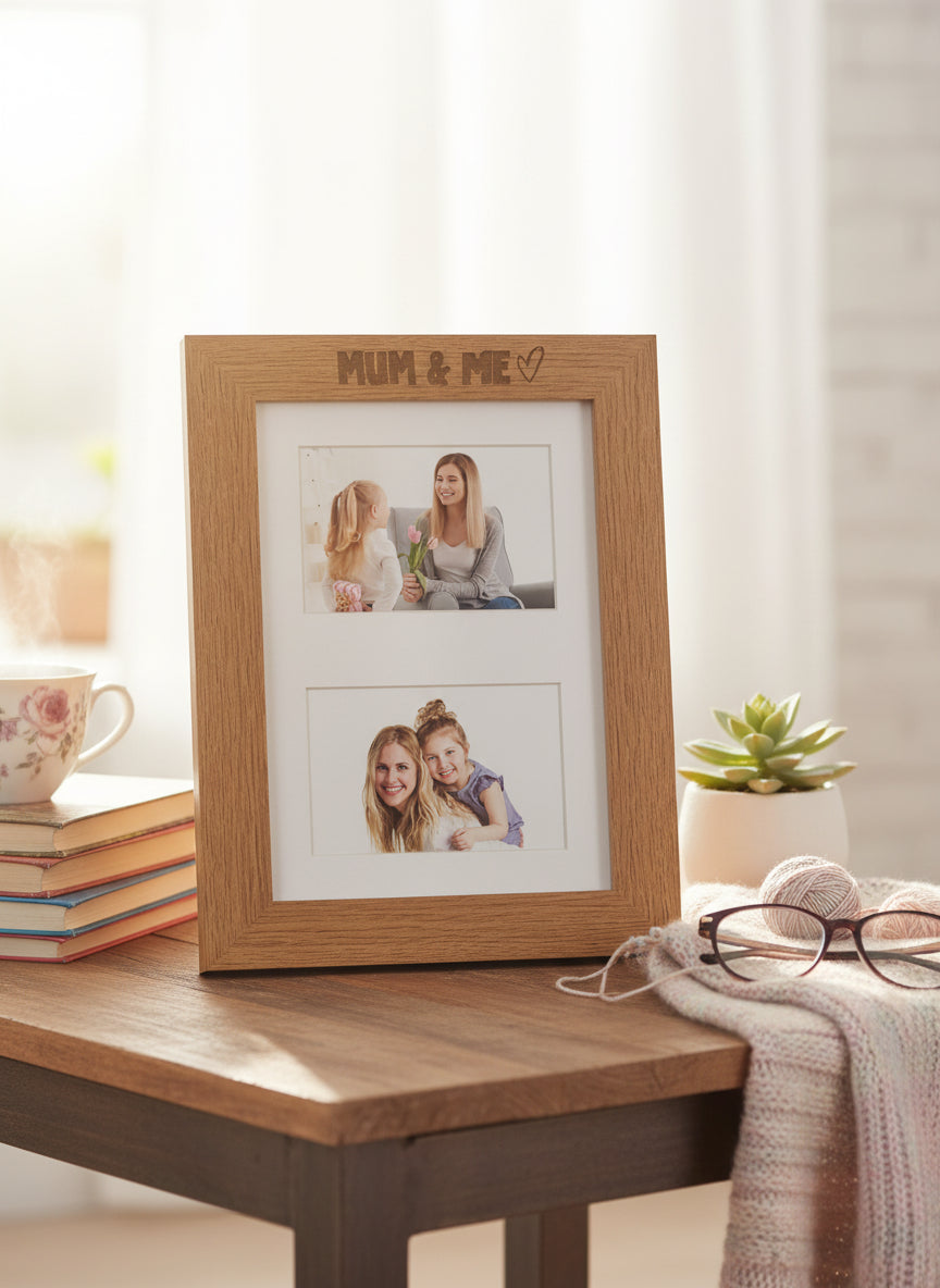 Mum and Me Engraved Wooden Double Photo Picture Frame 6x4 Inch For Mothers Day or Birthdays Photo Frame ukgiftstoreonline