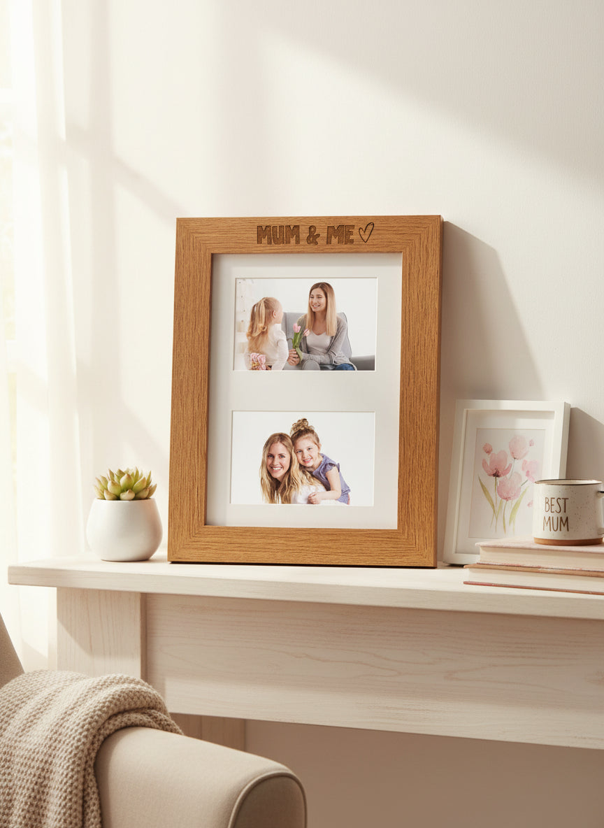 Mum and Me Engraved Wooden Double Photo Picture Frame 6x4 Inch For Mothers Day or Birthdays Photo Frame ukgiftstoreonline