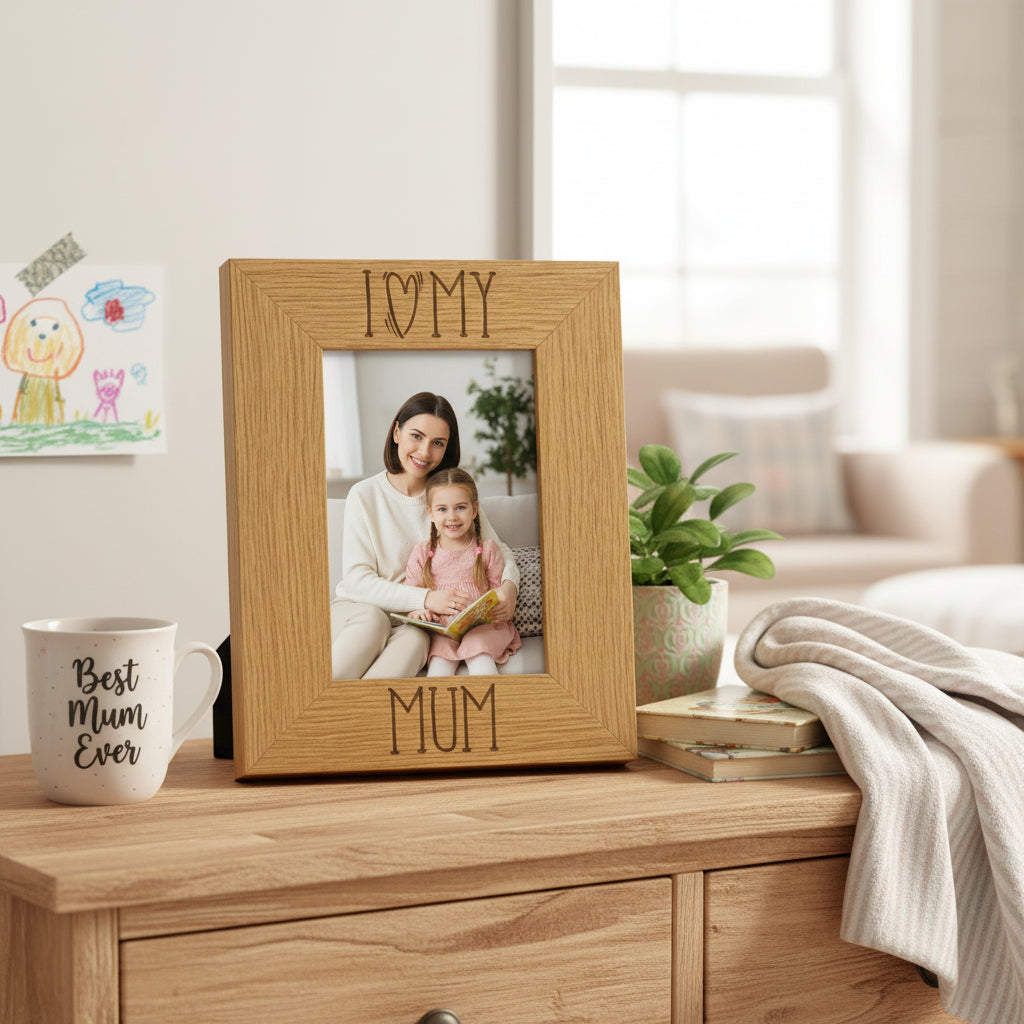 I heart my Mum Engraved photo frame Gift For Mothers Day Birthdays or Christmas Mum Photo Frame ukgiftstoreonline