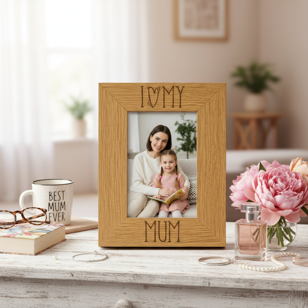 I heart my Mum Engraved photo frame Gift For Mothers Day Birthdays or Christmas Mum Photo Frame ukgiftstoreonline