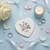 Personalised Just Married Wedding porcelain heart gift with ribbon Personalised Heart Gifts ukgiftstoreonline