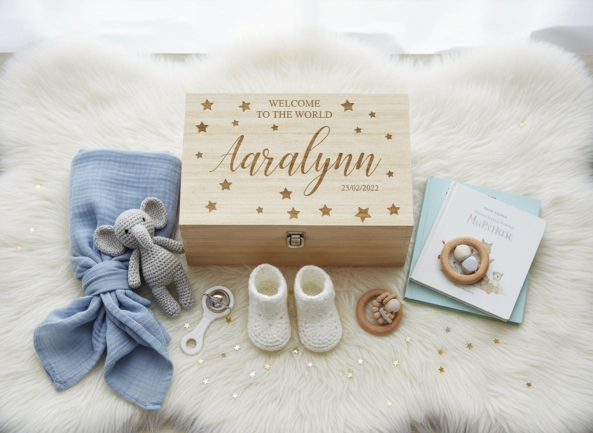Personalised Engraved Large Baby Memories Keepsake Box Welcome To The World Keepsake Memory Box Raised Words