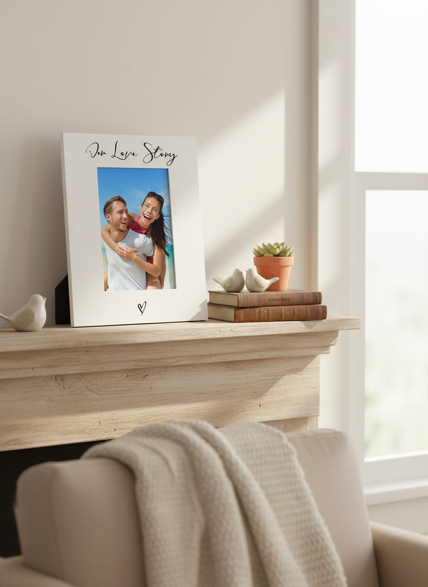 White 6x4 Portrait Picture Photo Frame Love Story For Weddings Anniversaries or Valentines Photo Frame ukgiftstoreonline