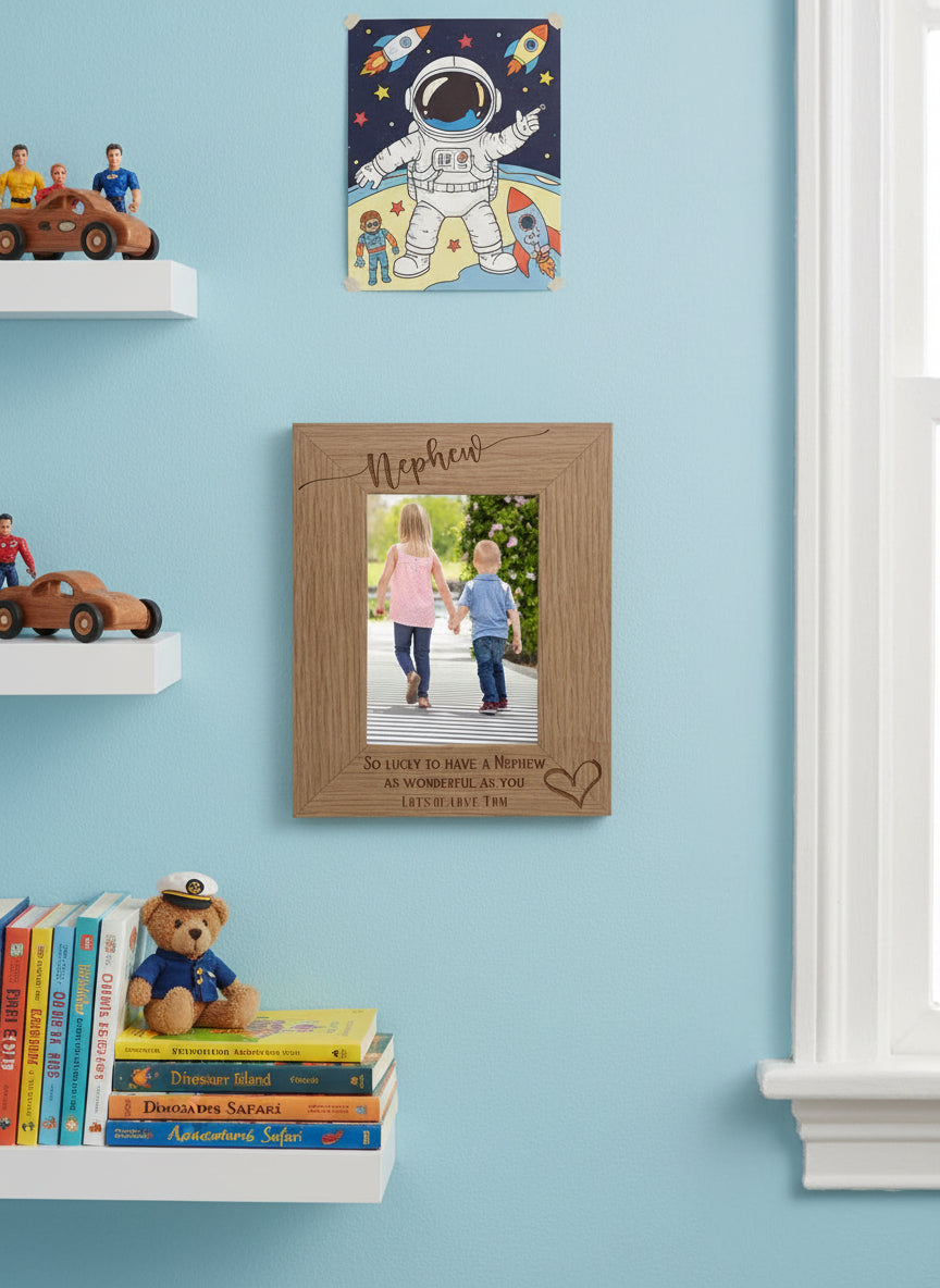 Personalised Nephew Love Heart Engraved Portrait Photo Frame Gift personalised photo frames ukgiftstoreonline