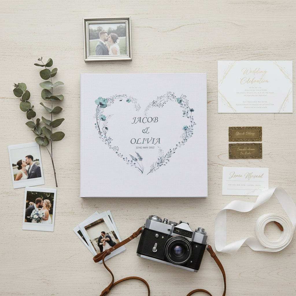 Personalised Large Linen Cover Wedding Photo Album Dusty Blue Heart photo album ukgiftstoreonline
