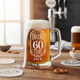 Cheers to 60 Years Birthday Gift Personalised Engraved Glass Beer Tankard