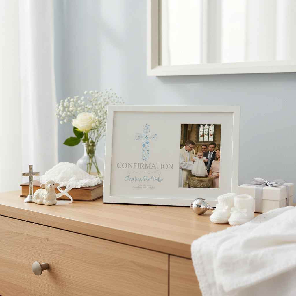 Personalised Confirmation Blue Ornate Cross Design Photo Frame Gift Confirmation Photo Frame ukgiftstoreonline