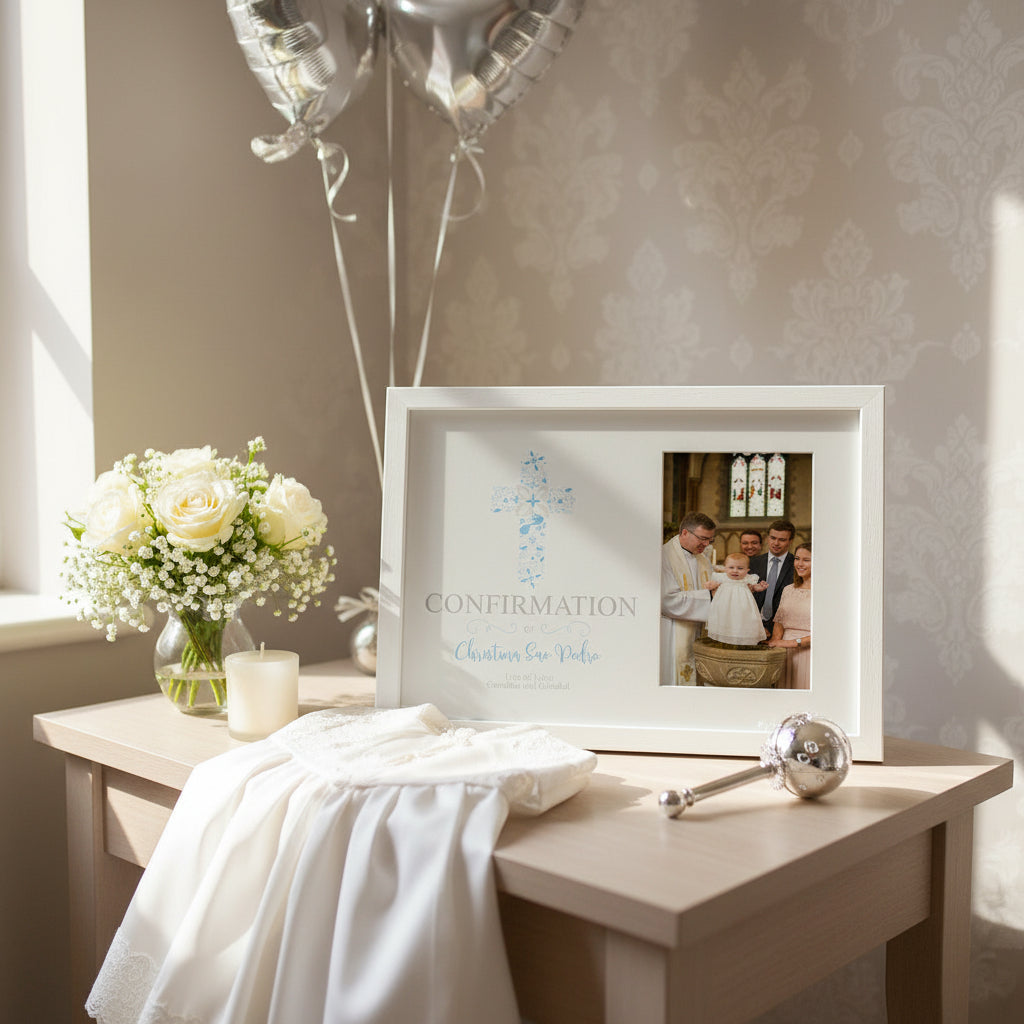 Personalised Confirmation Blue Ornate Cross Design Photo Frame Gift Confirmation Photo Frame ukgiftstoreonline