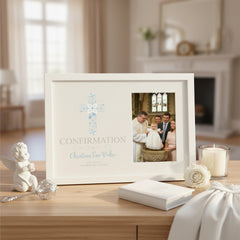 Personalised Confirmation Blue Ornate Cross Design Photo Frame Gift Confirmation Photo Frame ukgiftstoreonline