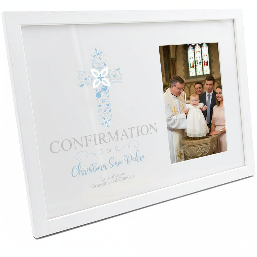 Personalised Confirmation Blue Ornate Cross Design Photo Frame Gift Confirmation Photo Frame ukgiftstoreonline