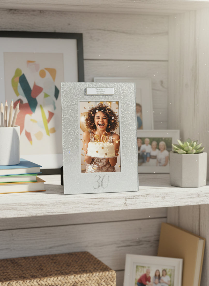 Personalised 30th Birthday Photo Frame Silver Glitter Gift Birthday Photo Frame ukgiftstoreonline