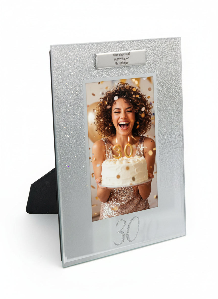 Personalised 30th Birthday Photo Frame Silver Glitter Gift Birthday Photo Frame ukgiftstoreonline