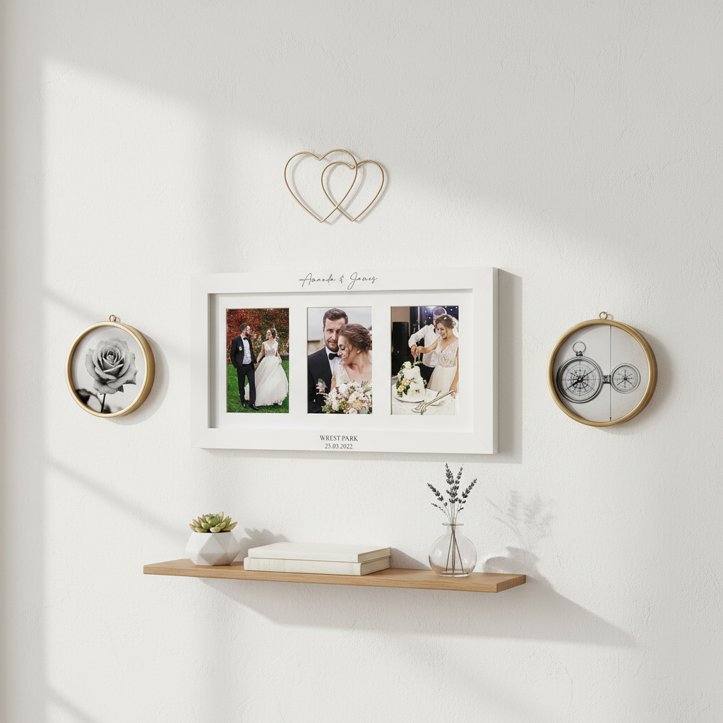 Personalised White Wooden Wedding Triple Photo 6 x 4 Frame Gift Photo Frame ukgiftstoreonline
