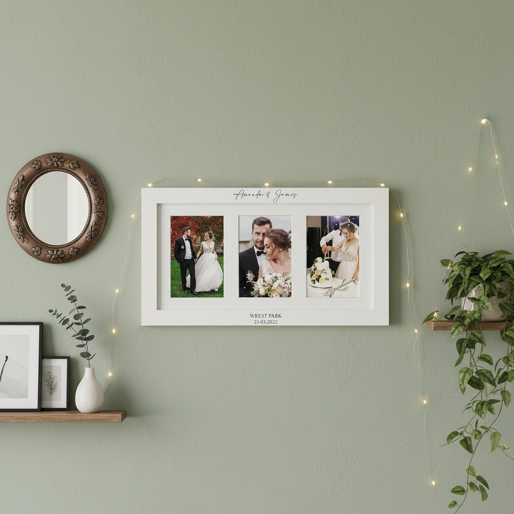 Personalised White Wooden Wedding Triple Photo 6 x 4 Frame Gift Photo Frame ukgiftstoreonline