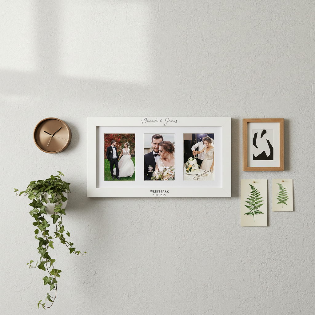 Personalised White Wooden Wedding Triple Photo 6 x 4 Frame Gift Photo Frame ukgiftstoreonline