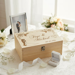 Personalised Large Wedding Floral Design Wooden Memories Keepsake Box Keepsake Memory Box Raised Words