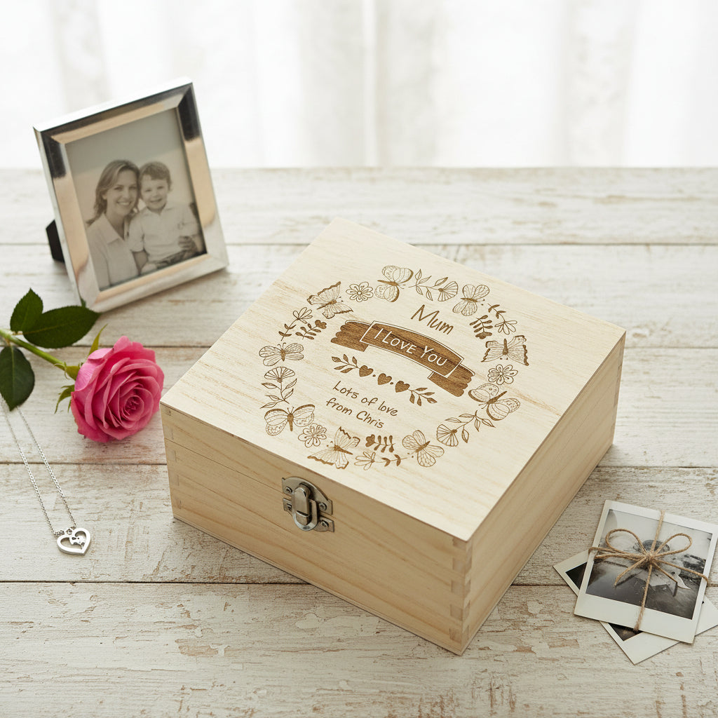 Personalised Mum Love You Engraved Wooden Keepsake Memory Gift Box Keepsake Box ukgiftstoreonline