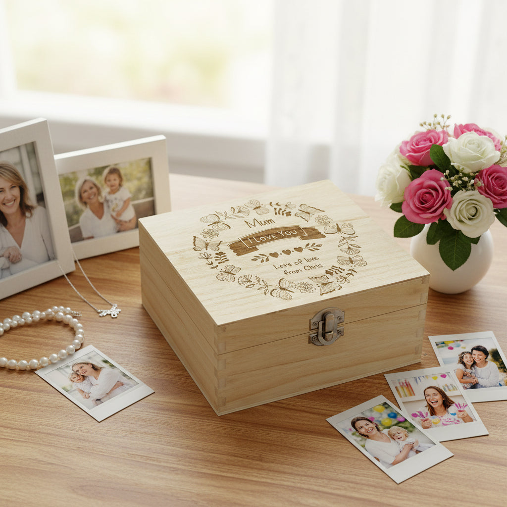 Personalised Mum Love You Engraved Wooden Keepsake Memory Gift Box Keepsake Box ukgiftstoreonline