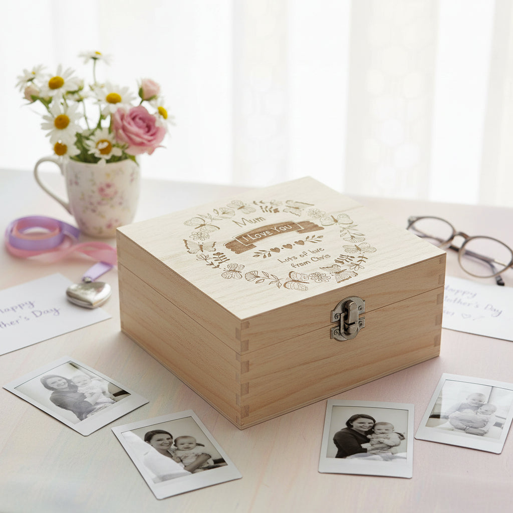 Personalised Mum Love You Engraved Wooden Keepsake Memory Gift Box Keepsake Box ukgiftstoreonline