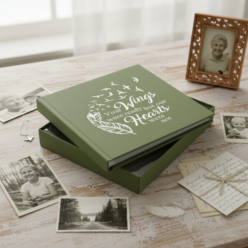 Your Wings Were Ready Memorial Remembrance Olive Green Photo Album For 50 x 6 by 4 Capacity Loving Memory Remembrance ukgiftstoreonline