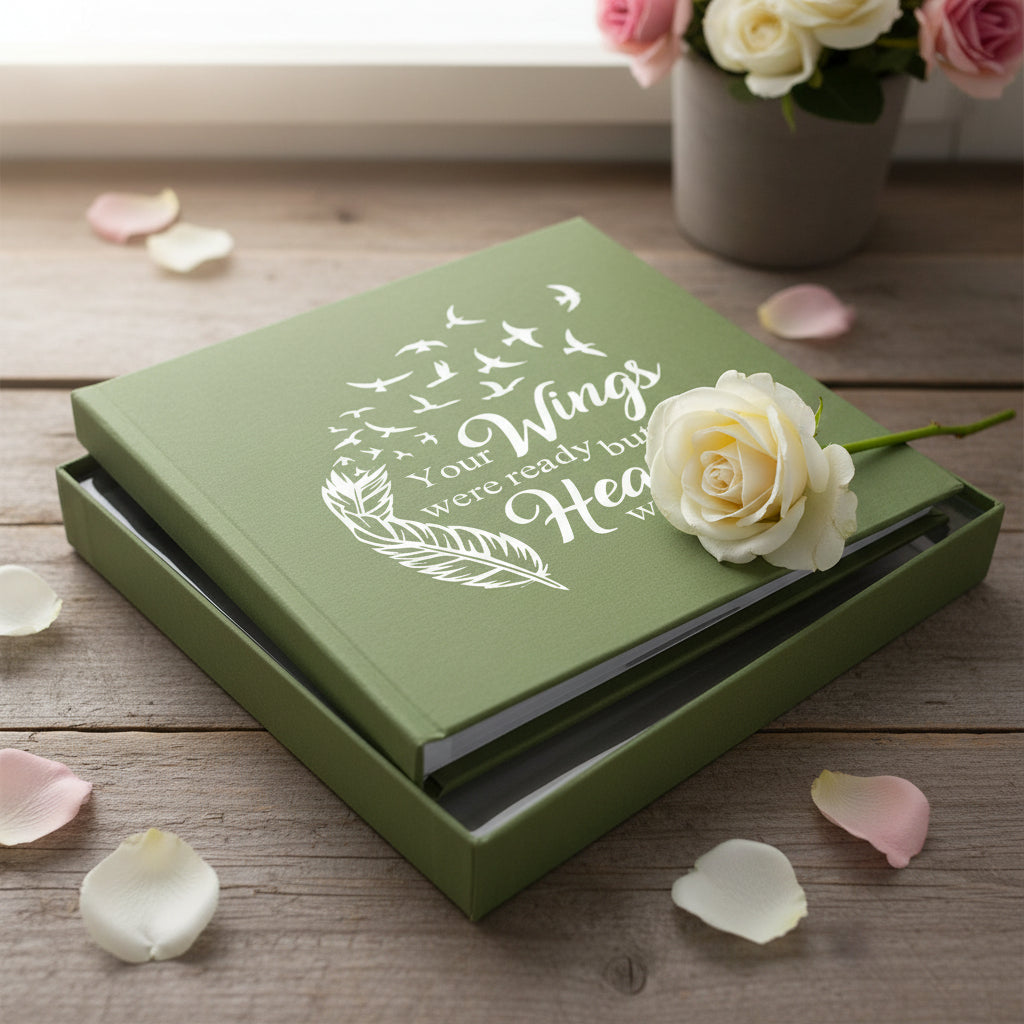 Your Wings Were Ready Memorial Remembrance Olive Green Photo Album For 50 x 6 by 4 Capacity Loving Memory Remembrance ukgiftstoreonline