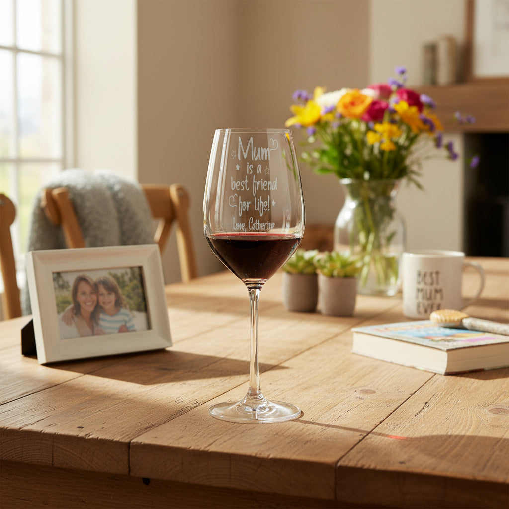Personalised Mum Is A Friend Engraved Wine Glass Gift for Mothers Day Birthday or Christmas Personalised Wine Glasses ukgiftstoreonline
