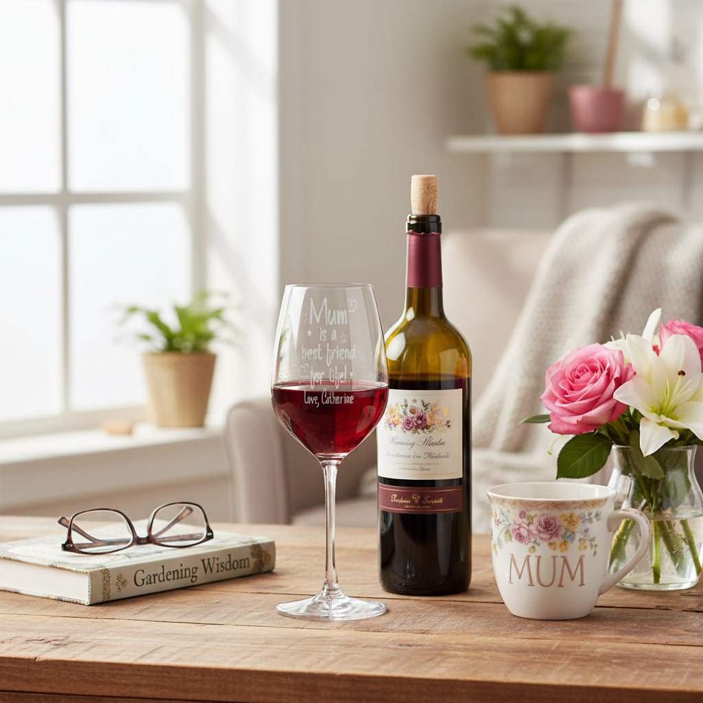 Personalised Mum Is A Friend Engraved Wine Glass Gift for Mothers Day Birthday or Christmas Personalised Wine Glasses ukgiftstoreonline