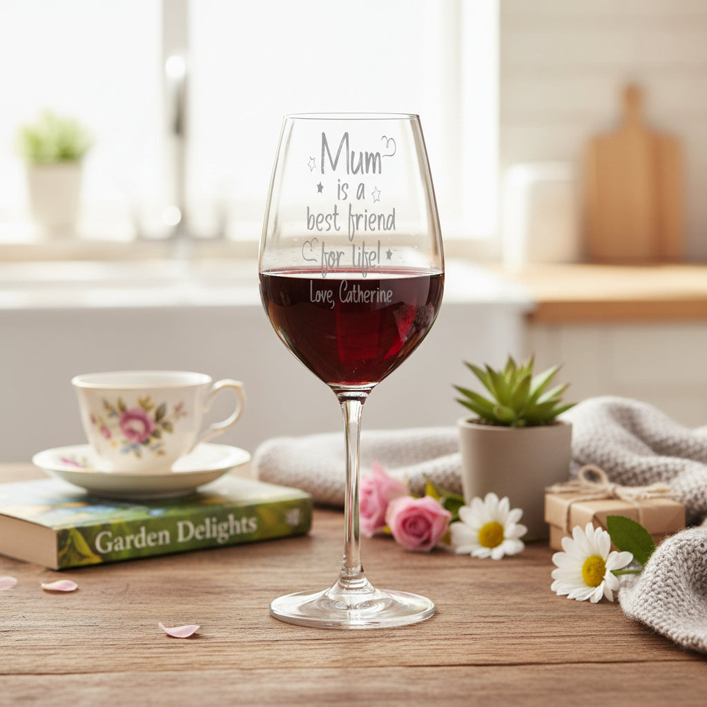 Personalised Mum Is A Friend Engraved Wine Glass Gift for Mothers Day Birthday or Christmas Personalised Wine Glasses ukgiftstoreonline