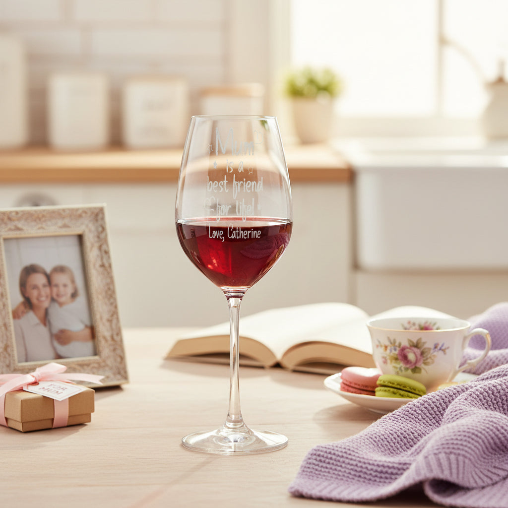 Personalised Mum Is A Friend Engraved Wine Glass Gift for Mothers Day Birthday or Christmas Personalised Wine Glasses ukgiftstoreonline