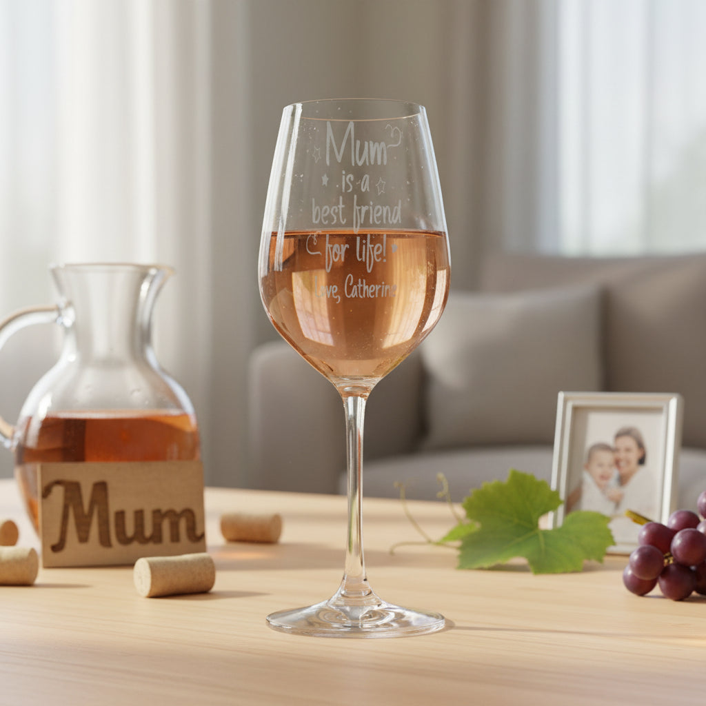 Personalised Mum Is A Friend Engraved Wine Glass Gift for Mothers Day Birthday or Christmas Personalised Wine Glasses ukgiftstoreonline