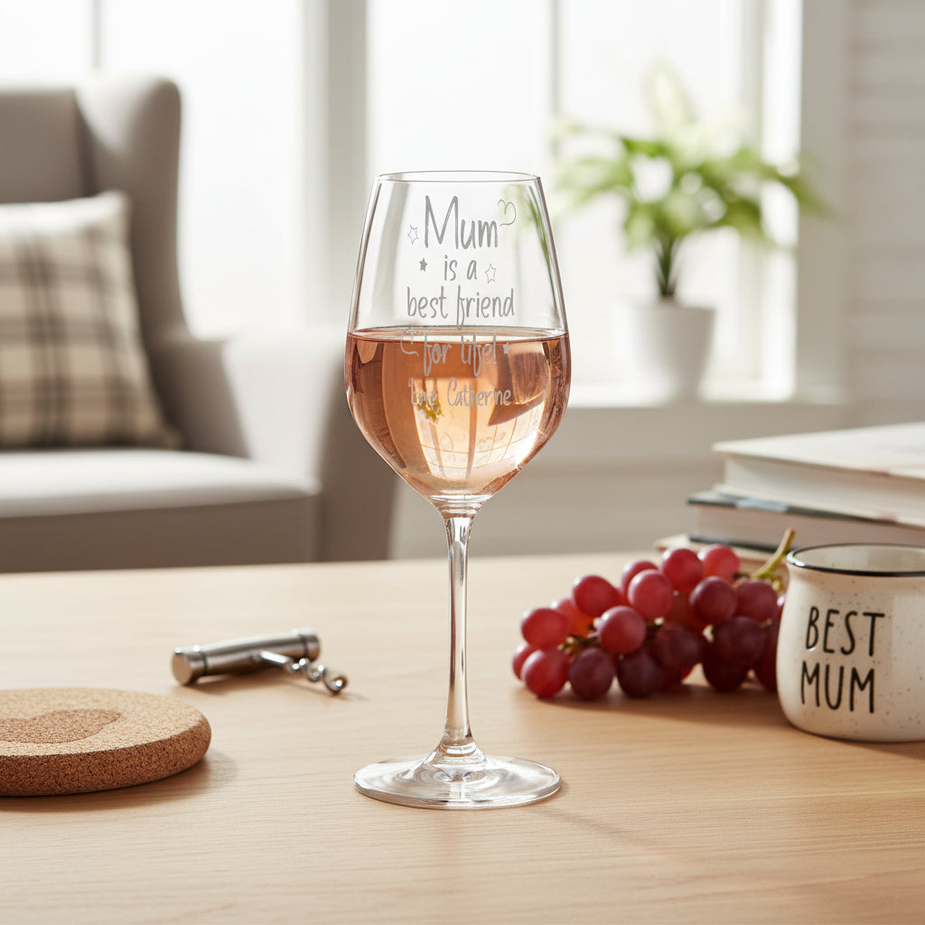 Personalised Mum Is A Friend Engraved Wine Glass Gift for Mothers Day Birthday or Christmas Personalised Wine Glasses ukgiftstoreonline