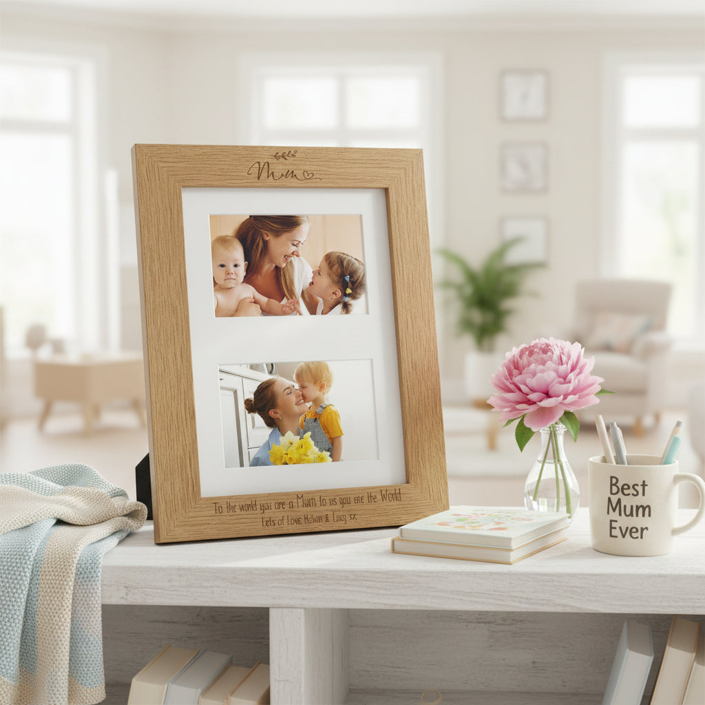 Personalised Mum Engraved Wooden Double Photo Frame Gift For Mothers Day Birthday or Christmas personalised photo frames ukgiftstoreonline