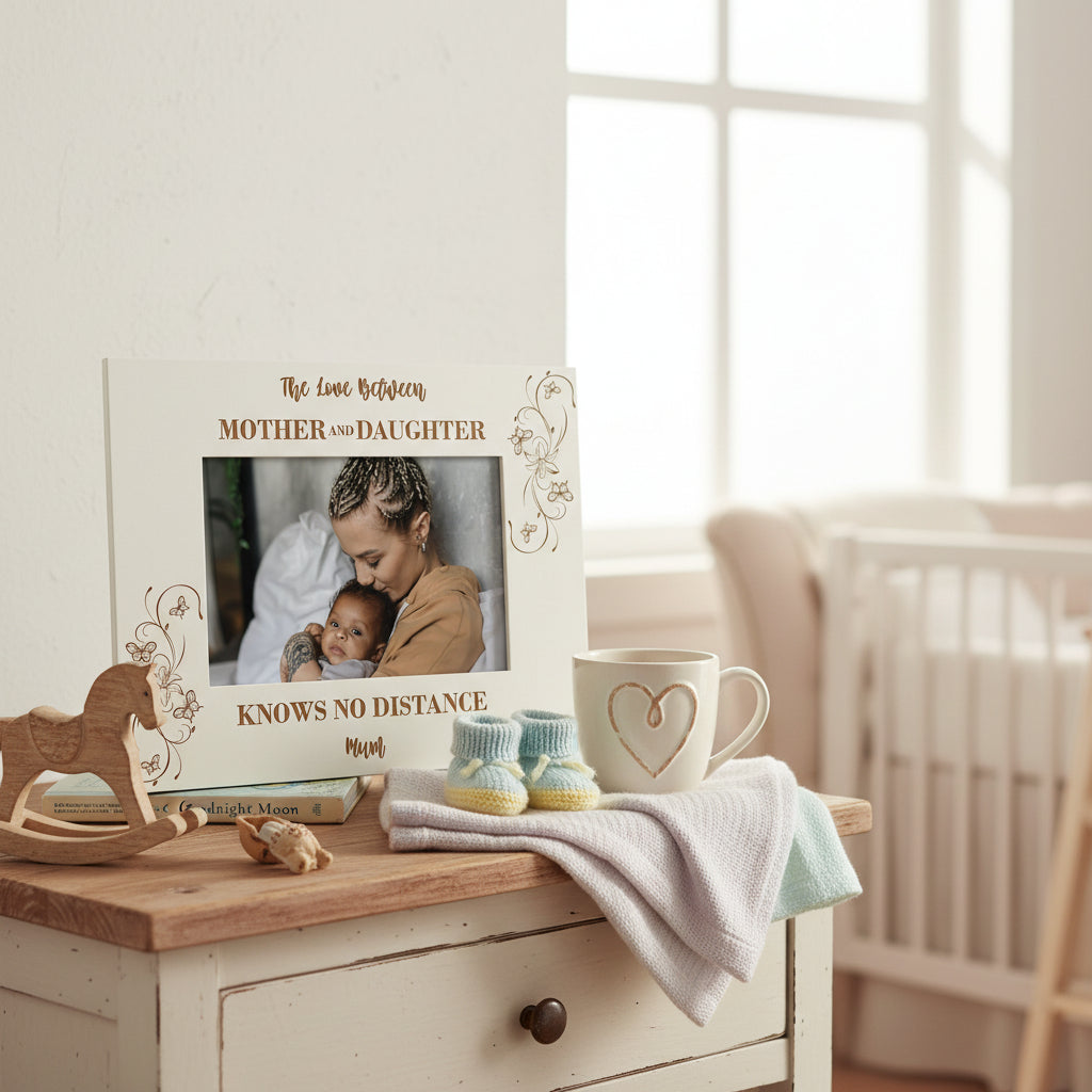 Personalised Mother & Daughter Knows No Distance White Engraved Wooden Photo Frame Gift Photo Frame ukgiftstoreonline