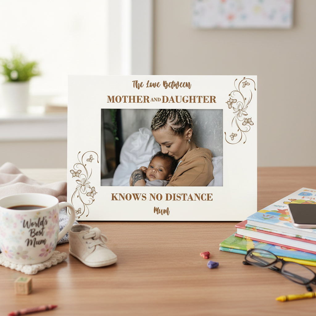 Personalised Mother & Daughter Knows No Distance White Engraved Wooden Photo Frame Gift Photo Frame ukgiftstoreonline