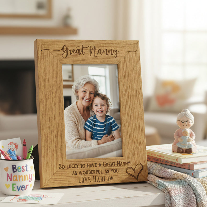 Personalised Great Nanny Love Heart Engraved Photo Frame Gift personalised photo frames ukgiftstoreonline 4 x 6 Inch