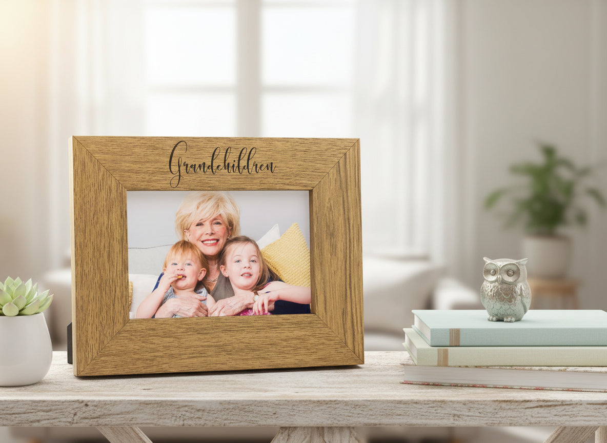 ukgiftstoreonline Grandchildren Engraved Oak Wood Finish Photo Frame Gift Grandchildren Photo Frame ukgiftstoreonline