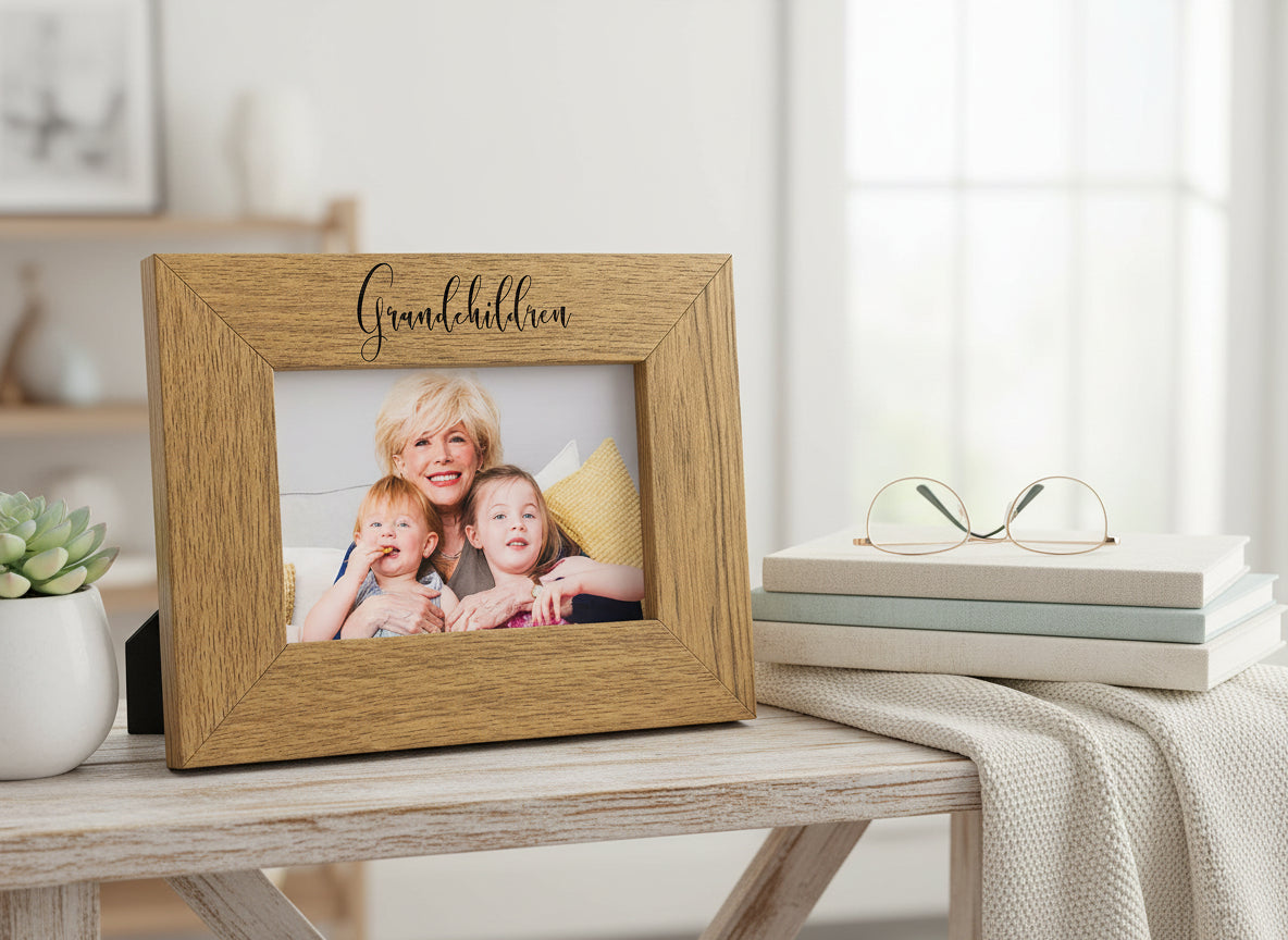 ukgiftstoreonline Grandchildren Engraved Oak Wood Finish Photo Frame Gift Grandchildren Photo Frame ukgiftstoreonline
