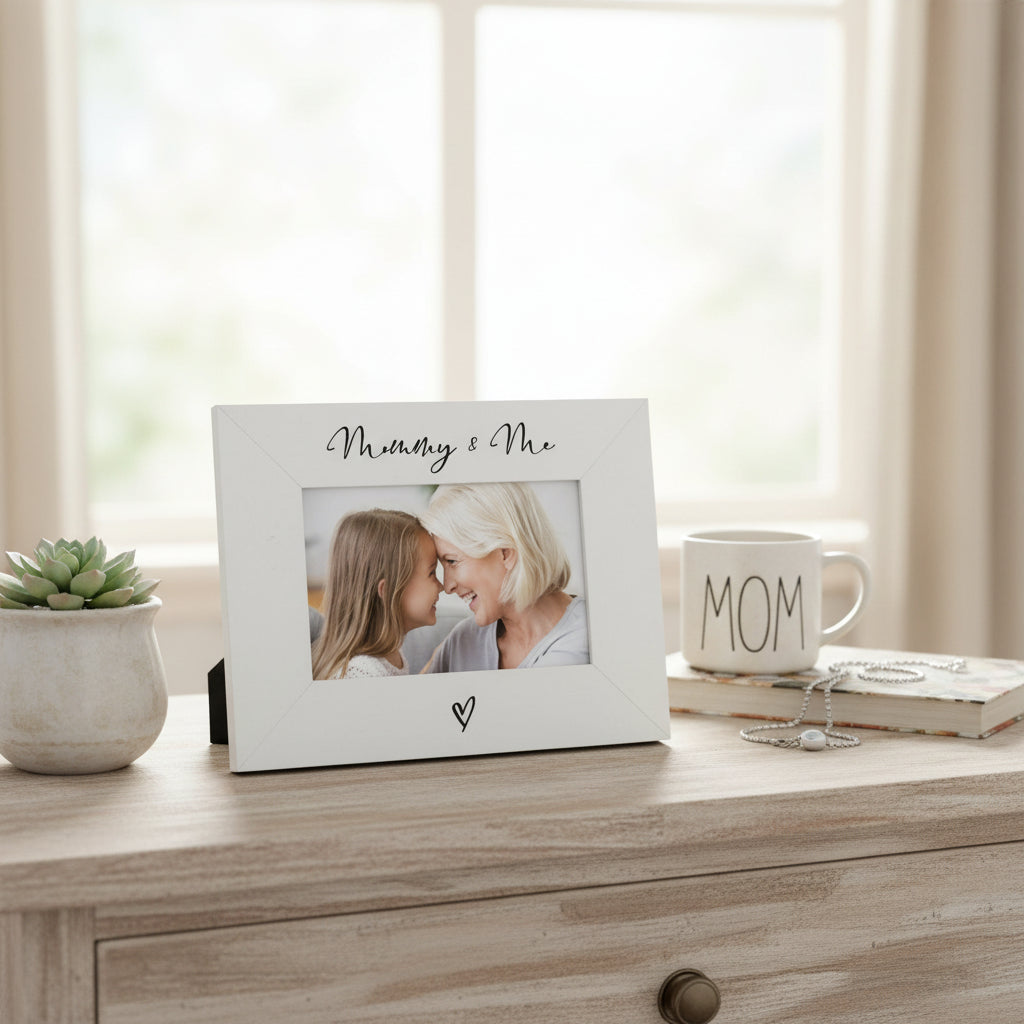 White 6x4 Landscape Picture Photo Frame Mummy & Me With Love Heart Photo Frame ukgiftstoreonline