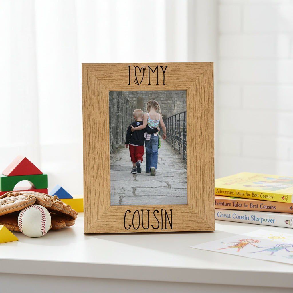 I heart my cousin Wooden photo frame Engraved Gift Cousin Photo Frame ukgiftstoreonline
