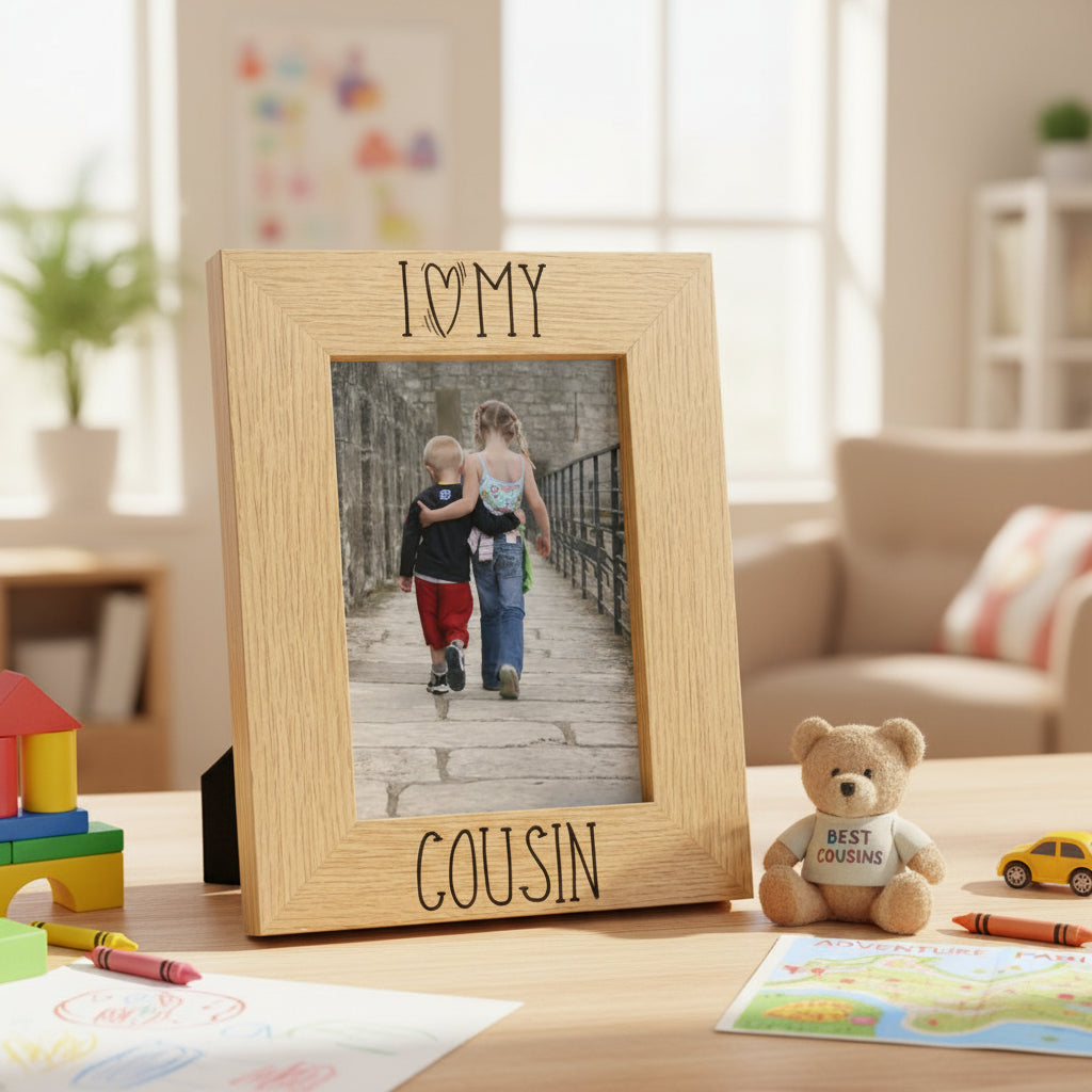 I heart my cousin Wooden photo frame Engraved Gift Cousin Photo Frame ukgiftstoreonline