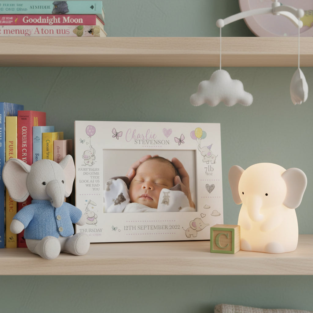Personalised Baby Girl Photo Frame With Birth Details and Cute Elephant Photo Frame ukgiftstoreonline